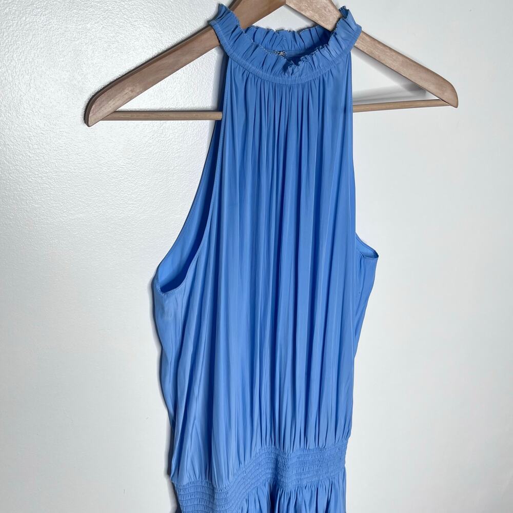 Ramy Brook Karoline Halter Mini Dress Blue Pleated Sleeveless Women Size M READ - Picture 5 of 14